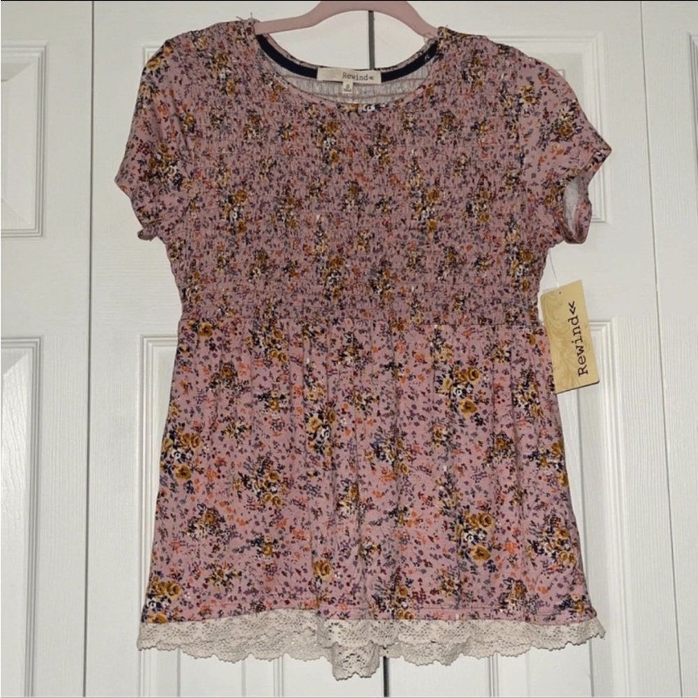 NWT Rewind Set of 2 Floral Babydoll Tops w/ Lace Trim - Picture 3 of 9